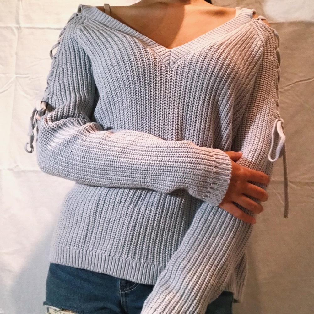 Grey Knit, Tie-up Sweater